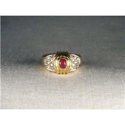 18K YG Gold Cabochon Ruby Diamond Ring Band #2045583