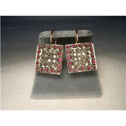 18K Pink Gold Rose Cut Diamond Ruby Earrings #2045592