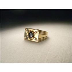 Estate 14K YG Gold Sapphire Diamond Mens Ring #2045596