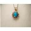Image 1 : 18K Pink Gold Diamond Turquoise Floral Pendant #2045598