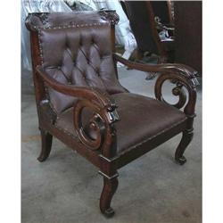 ANTIQUE GOTHIC REVIVAL SERPENTINE CLUB CHAIR #2056297