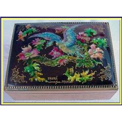 FAURE LIMOGES ENAMEL O COPPER BOX EXOTIC BIRD  #2056318