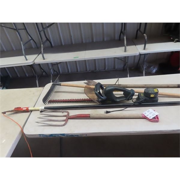 Battery Yardworks Hedge Trimmer, Tree Branch Cutter, Potato Fork, Rake ...