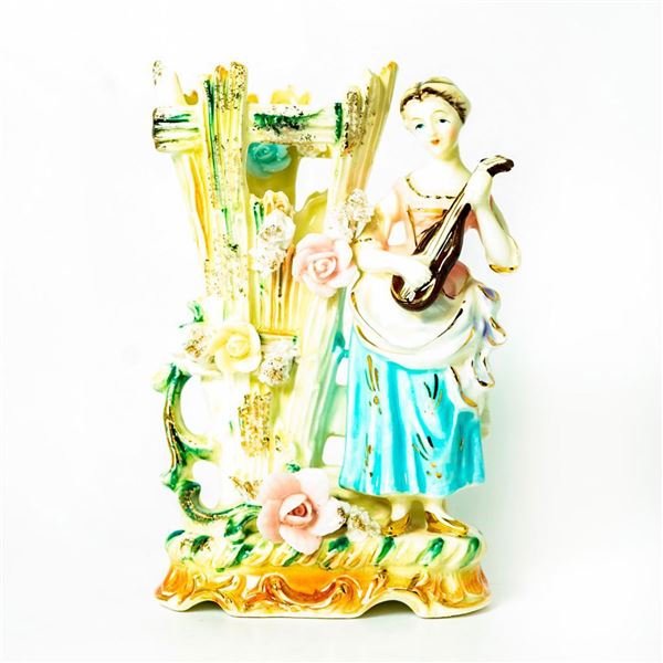 Vintage Porcelain Figural Vase, Lady Musician