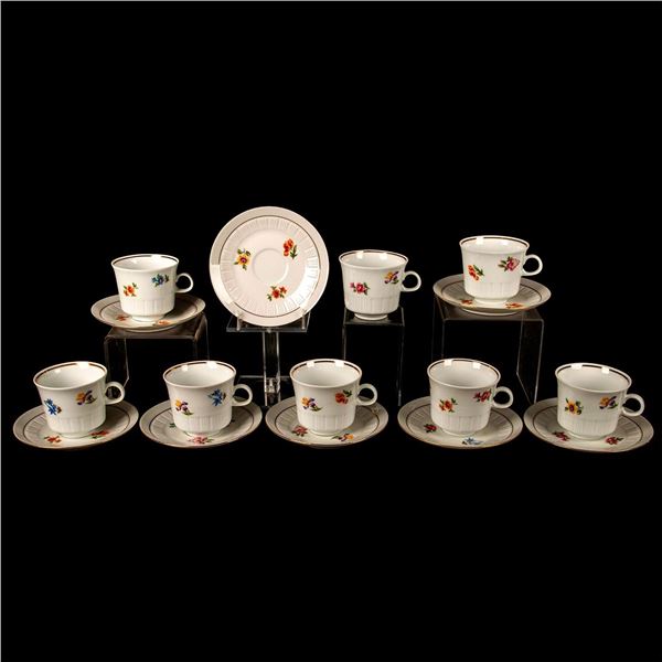 16pc Colditz Pottery, Ceramic Floral Cup and Saucer Sets