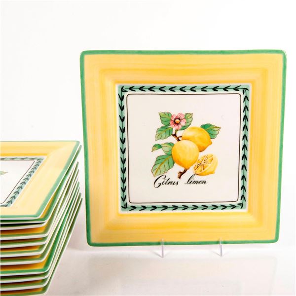 12pc Villeroy & Boch Square Dinner Plates, Citrus Limon