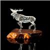 Image 2 : Hand Blown Art Glass Figurine, Moose on Burl Wood Stand
