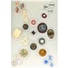Image 1 : A CARD OF ASSORTED MATERIAL OBJECT BUTTONS INCL. CLOCKS