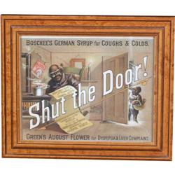Shut the Door Boschees German Syrup cardboard ad Donald