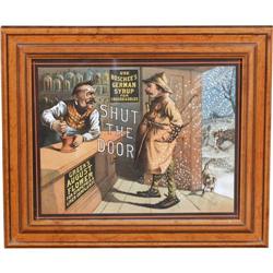 Shut the Door Boschees German Syrup cardboard ad Donald