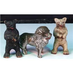 Lot of 3 animal shaped cast iron banks 2 bears 1 lion