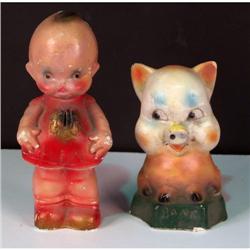 Lot of 2 Ceramic Coin banks  1 Kewpie Doll & a Piggy