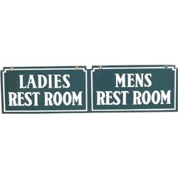 Pair of Porcelain Rest Room signs Ladies & Mens