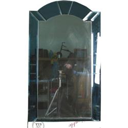 Art Deco Blue Glass Mirror  Stamped  Flamingo Hotel