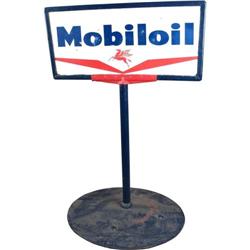 "Mobiloil" Porcelain Dbl Sided Sign on  floor stand