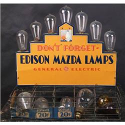 "Mazda" Light Bulb Display full of Antique Bulbs
