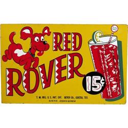 Red Rover Beverage 15 cent painted sign on masonite dep