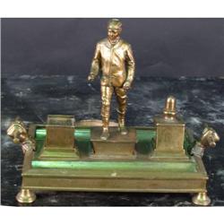 Large Figural Bronze boy smoking set with handles