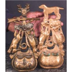 Group of 2 Figural iron Hunting theme wall match holder