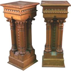 Pair of Victorian Fancy Oak Pedestals