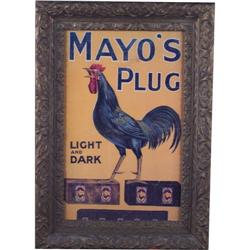 Mayo's Plug sign with rooster in frame 14" x 20"