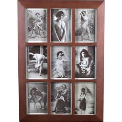 3 framed panels of 27 total French nudie postcards.