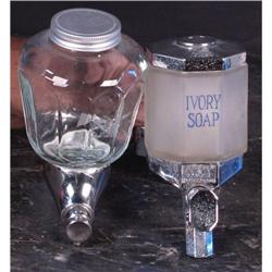Pair of wall mounted hand soap dispensers 1 marked Ivor