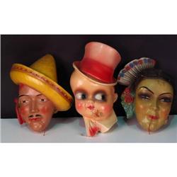 Lot of 3 Face Shaped String Holders