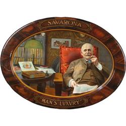 Self framed tin cigar sign Savarona Cigars oval in shap