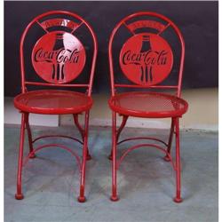 Lot of 2 Coca-Cola Metal Die cut tin chairs.