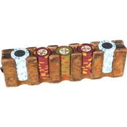 Antique chip rack with 40 $1 tokens 40 $5 chips 20 $25