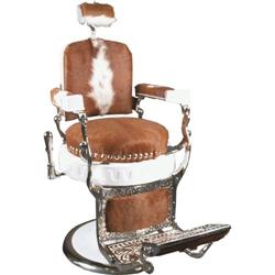 Restored "Berninghaus" Barber Chair in Cow Hide