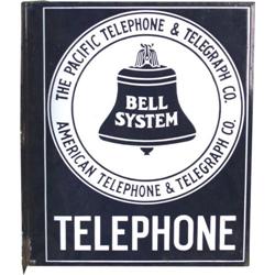 Pacific telephone porcelain 2 sided flange sign 12" x 1