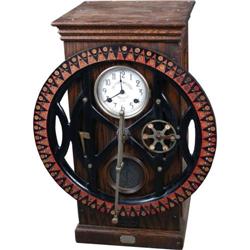 "Dey"  Time, Large Oak Time Clock w /Large Round Wheel
