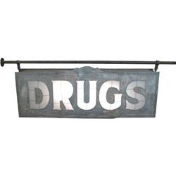 "Drugs" Lighted Sign 1920's double sided