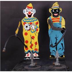 Pair of Die Cut tin figural lawn sprinklers 1 black ma