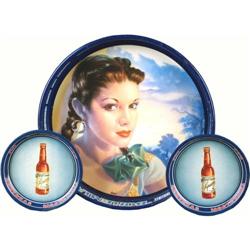 Three Mexican Beer Advertising Trays circa 1940's.  One