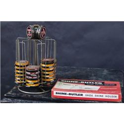 Lot of 2 Shoe Shine Items:  Display rack & Shoe Butler