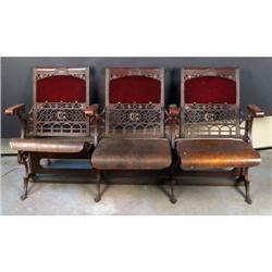 Set of 3 ornate theatre seats with the Initials  "RG" i