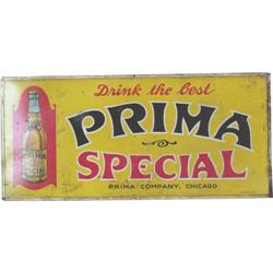 "Prima Beer" Cardboard Sign,  Pre-Prohibition  1918