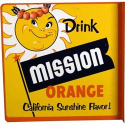 Mission Orange 2 sided tin flange sign 20" x 20"