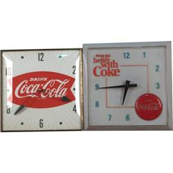 Lot of 2 Square Coca-Cola Clocks