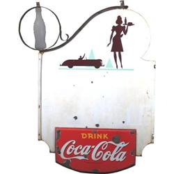 Coca-Cola 1940's Car-Hop Porcelain Sign 2-sided