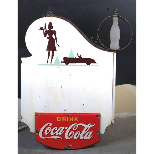 Coca-Cola 1940's Car-Hop Porcelain Sign 2-sided