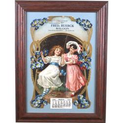 Fred Buerck saloon die cut sign print 1909 13" x 19 ½"