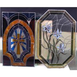 Lot of 2 leaded glass windows 1-22" x 36"  1 is octagon