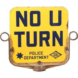 No U-Turn, Porcelain AAA Sign  (CSAA)  16 x 20"