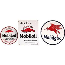 Lot of 3, Mobiloil Porcelain Signs 2 round 1rectangular