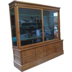 Oak Showcase with drawers from a Chicago Drug store