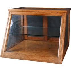 Slant Front Oak Showcase w/ Glass Shelf  24 x 24 x 18 